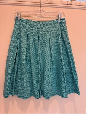 Talbots Teal Microdot Pleated A-Line Skirt